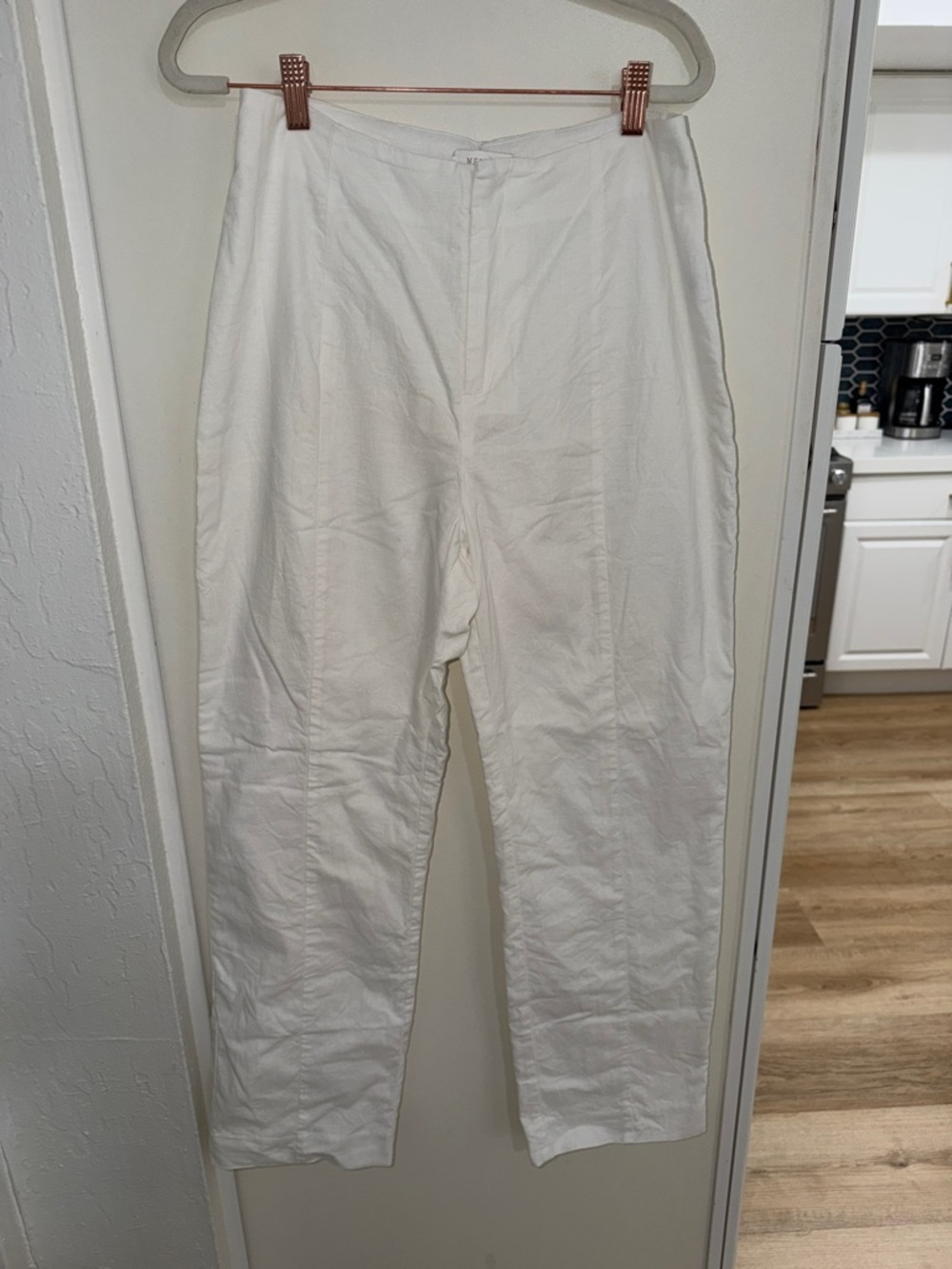 Meshki White Linen Cotton Blend Women's Pants | XL